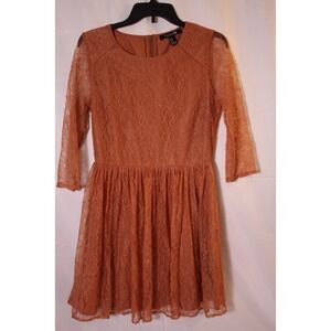 Vtg Forever 21 Junior Med Retro Floral Lace Pleated Dress‎ Mod Urban BOHO Hippie
